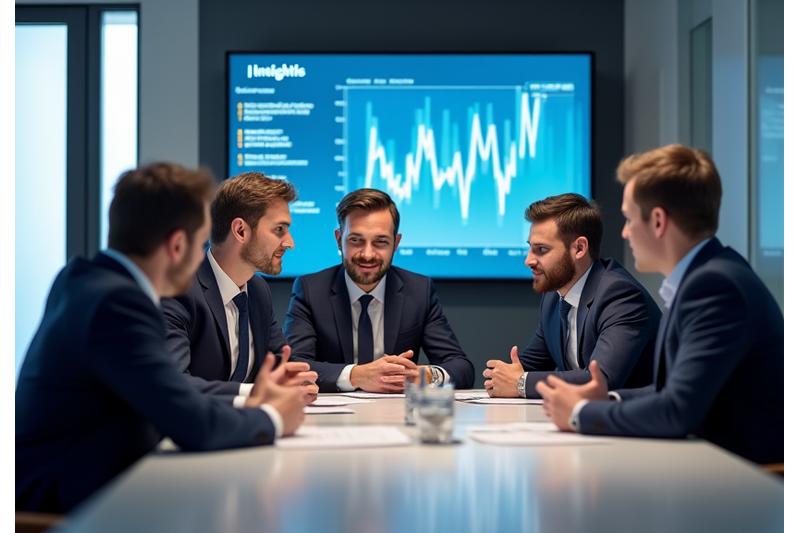 Photo de l'équipe Insightis Investissements engageant une discussion collaborative dans un bureau moderne et lumineux à Paris.