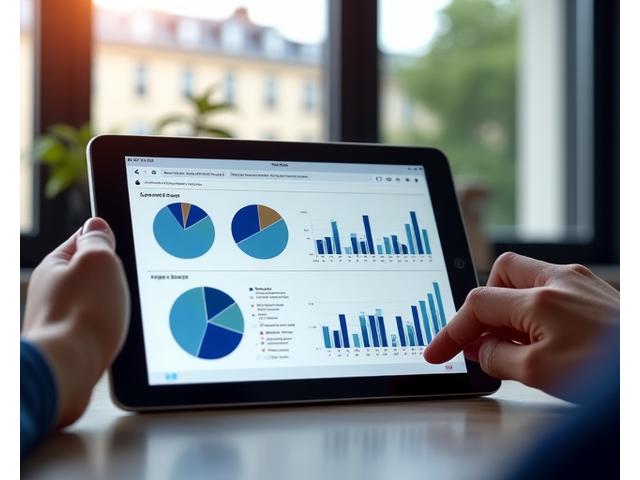 Pie charts animés représentant la diversification d'un portefeuille financier avec différentes classes d'actifs et allocations sur une tablette.