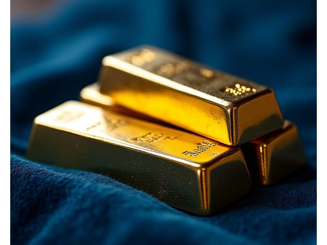 Lingots d'or et d'argent empilés, représentant les commodities et métaux précieux, dans une lumière douce et riche.