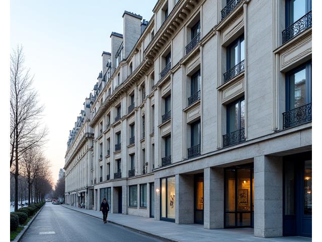 Illustration d'un immeuble de prestige moderne à Paris, symbolisant l'immobilier commercial et résidentiel haut de gamme.
