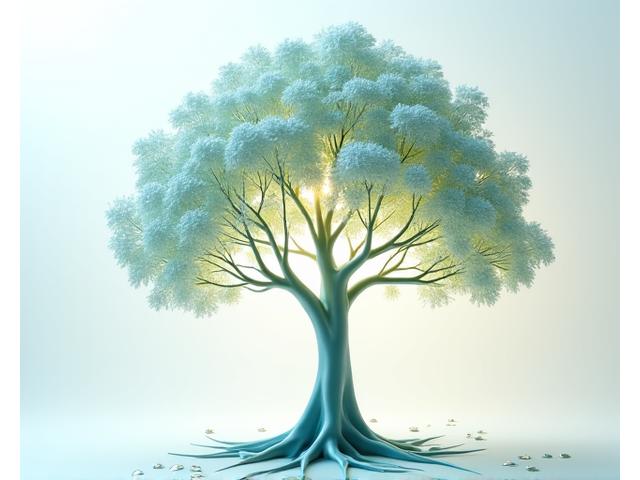 Arbre généalogique stylisé en 3D avec des liens interconnectés et des icônes représentant des rôles financiers (par exemple, gestionnaire, héritier, conseiller), symbolisant la stratégie familiale multi-générationnelle.