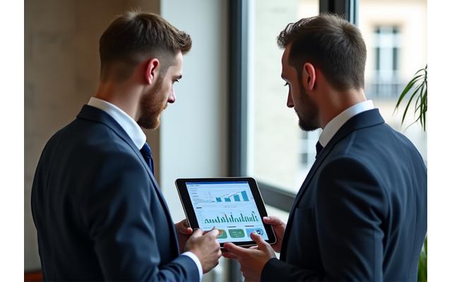 Entrepreneur discutant avec un conseiller financier, symbolisant la collaboration et la planification stratégique.