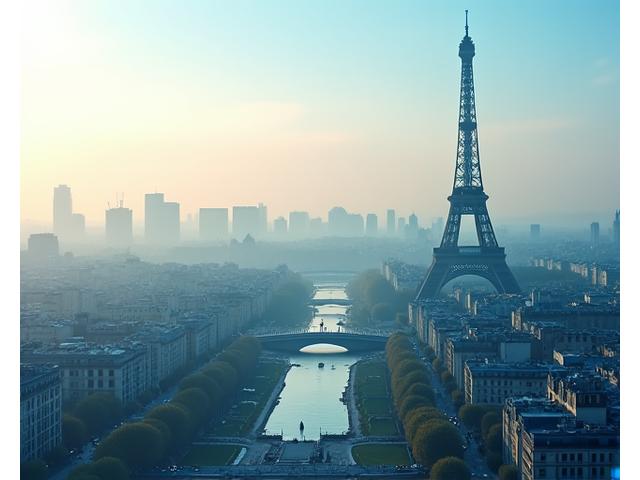 Vue aérienne de Paris avec la Tour Eiffel au loin, symbolisant l'ancrage français d'Insightis Investissements et une perspective globale sur la gestion de patrimoine.