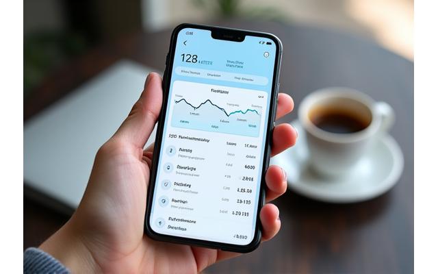 Interface d'une application mobile affichant un aperçu de portefeuille d'investissement, avec des icônes d'actions et de devises.