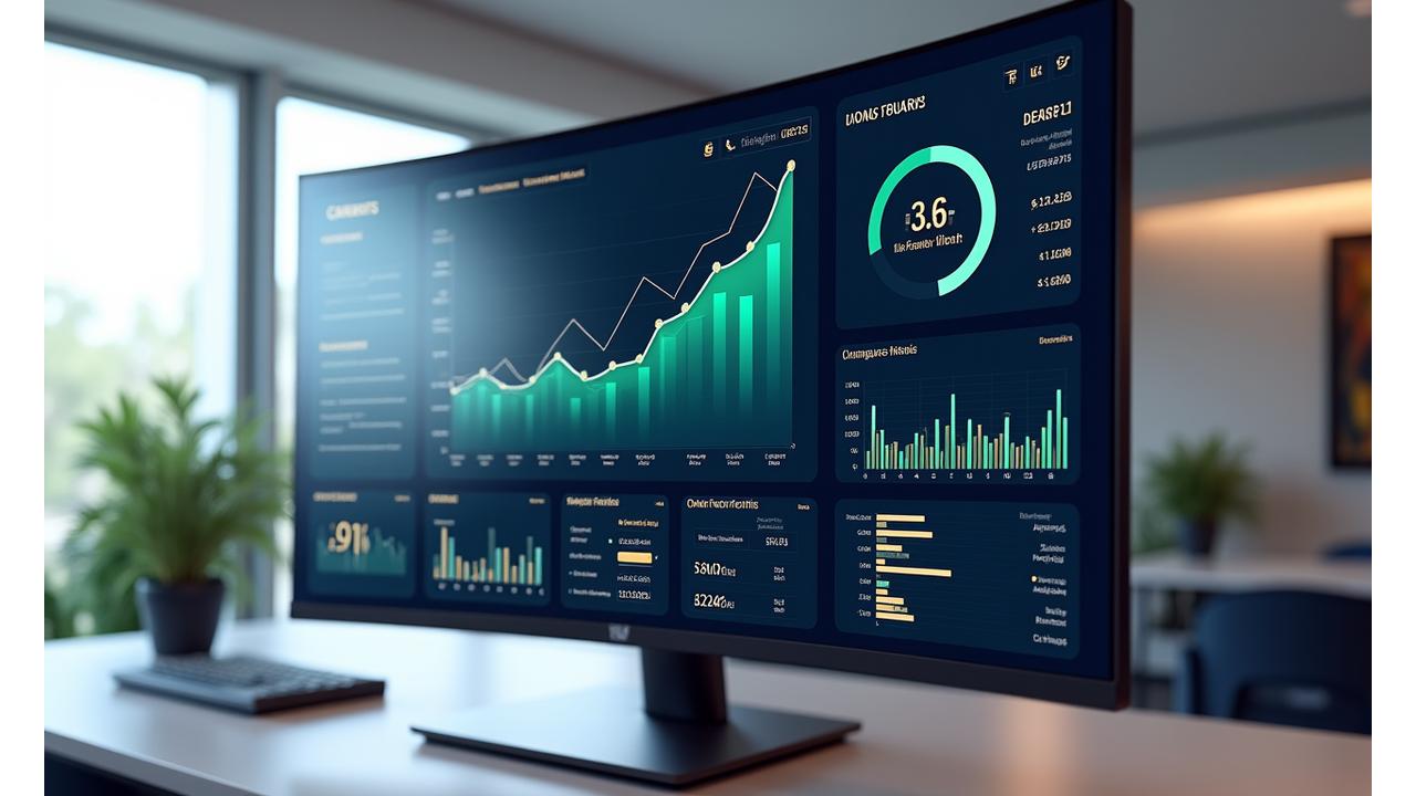 Tableau de bord financier moderne montrant un graphique des flux de trésorerie optimisés et des indicateurs de performance clés pour la gestion de trésorerie.